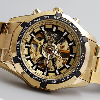 Golden Automatic Mechanical Skeleton Watch